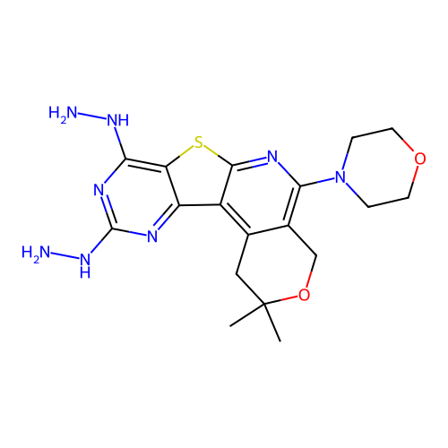 8,10-dihydrazinyl-2,2-dimethyl-5-(morpholin-4-yl)-1,4-dihydro-2H-pyrano[4'',3'':4',5']pyrido[3',2':4,5]thieno[3,2-d]pyrimidine structure