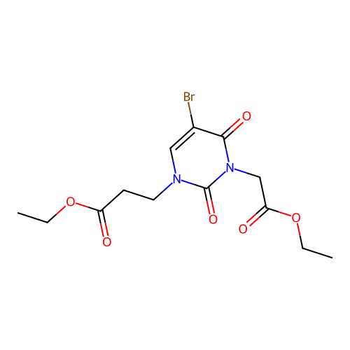 ethyl 3-(5-bromo-3-(2-ethoxy-2-oxoethyl)-2,4-dioxo-3,4-dihydropyrimidin-1(2H)-yl)propanoate structure