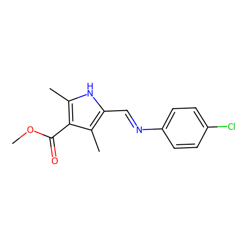 methyl 5-{(E)-[(4-chlorophenyl)imino]methyl}-2,4-dimethyl-1H-pyrrole-3-carboxylate structure