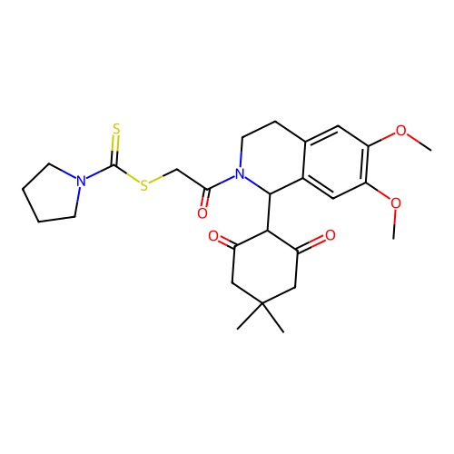 [2-[1-(4,4-dimethyl-2,6-dioxocyclohexyl)-6,7-dimethoxy-3,4-dihydro-1H-isoquinolin-2-yl]-2-oxoethyl] pyrrolidine-1-carbodithioate structure