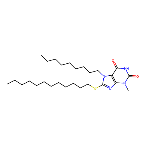 8-(dodecylthio)-3-methyl-7-nonyl-1H-purine-2,6(3H,7H)-dione structure