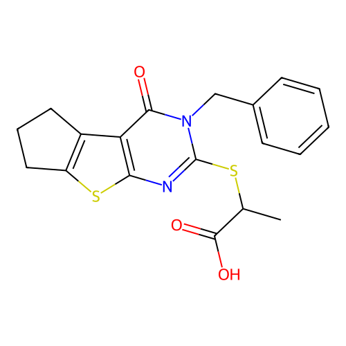 2-((3-benzyl-4-oxo-4,5,6,7-tetrahydro-3H-cyclopenta[4,5]thieno[2,3-d]pyrimidin-2-yl)thio)propanoic acid structure