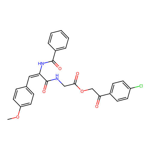 (E)-2-(4-chlorophenyl)-2-oxoethyl 2-(2-benzamido-3-(4-methoxyphenyl)acrylamido)acetate structure