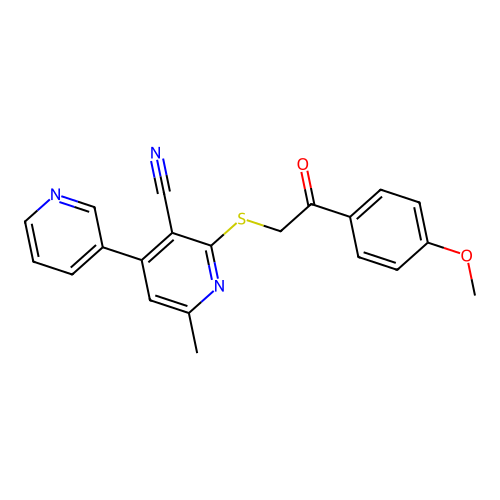 3-Cyano-2-{[2-(4-methoxyphenyl)-2-oxoethyl]sulfanyl}-6-methyl-4,3'-bipyridine structure