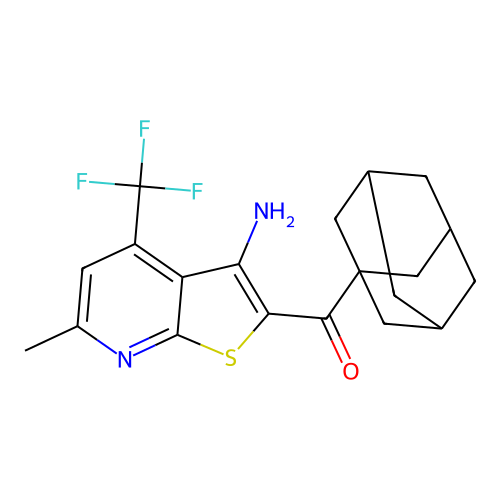 1-adamantyl-[3-amino-6-methyl-4-(trifluoromethyl)thieno[2,3-b]pyridin-2-yl]methanone structure