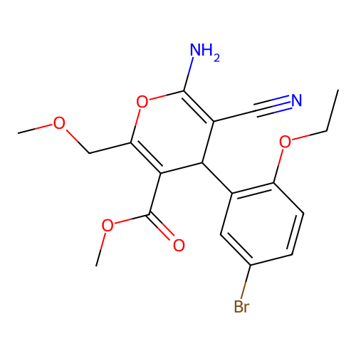 methyl 6-amino-4-(5-bromo-2-ethoxyphenyl)-5-cyano-2-(methoxymethyl)-4H-pyran-3-carboxylate structure