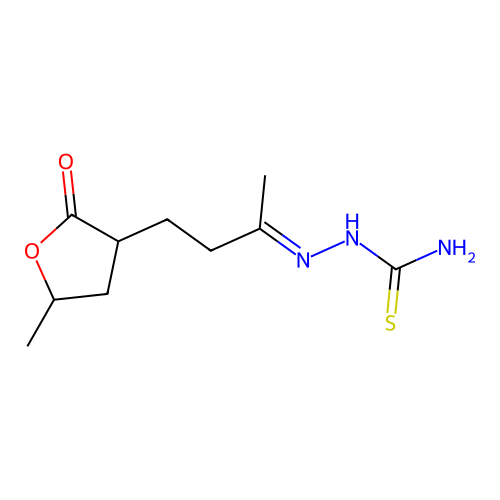(2E)-2-[4-(5-methyl-2-oxotetrahydrofuran-3-yl)butan-2-ylidene]hydrazinecarbothioamide structure