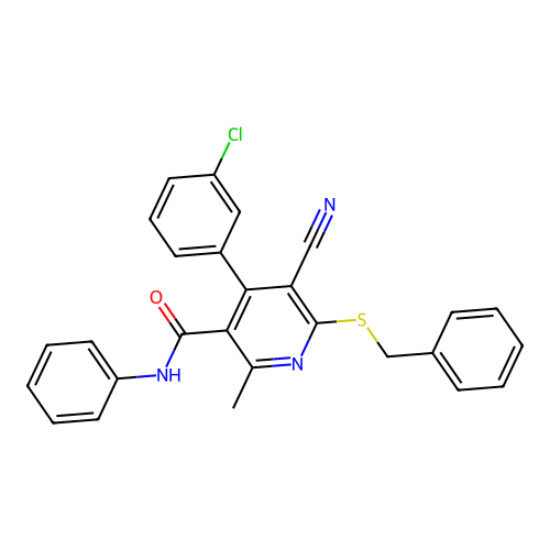 6-(benzylthio)-4-(3-chlorophenyl)-5-cyano-2-methyl-N-phenylnicotinamide structure
