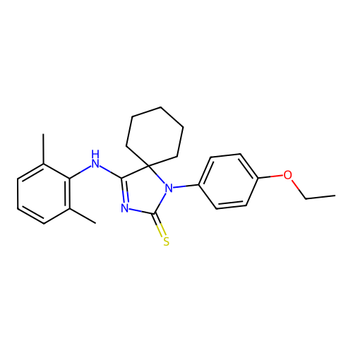(4Z)-4-[(2,6-dimethylphenyl)imino]-1-(4-ethoxyphenyl)-1,3-diazaspiro[4.5]decane-2-thione structure