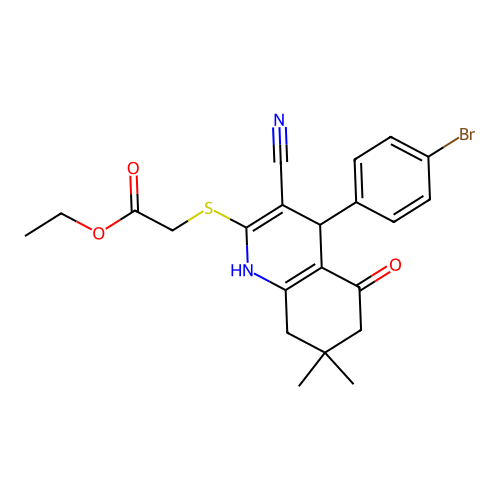 ethyl {[4-(4-bromophenyl)-3-cyano-7,7-dimethyl-5-oxo-1,4,5,6,7,8-hexahydroquinolin-2-yl]sulfanyl}acetate structure
