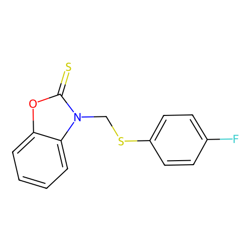 3-(((4-fluorophenyl)thio)methyl)benzo[d]oxazole-2(3H)-thione structure
