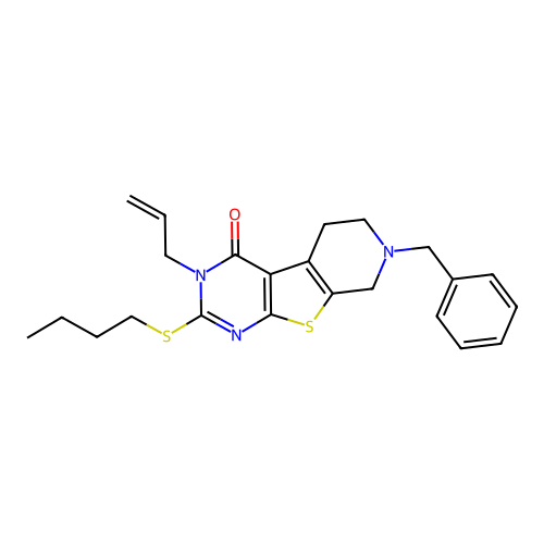 7-benzyl-2-(butylsulfanyl)-3-(prop-2-en-1-yl)-5,6,7,8-tetrahydropyrido[4',3':4,5]thieno[2,3-d]pyrimidin-4(3H)-one structure