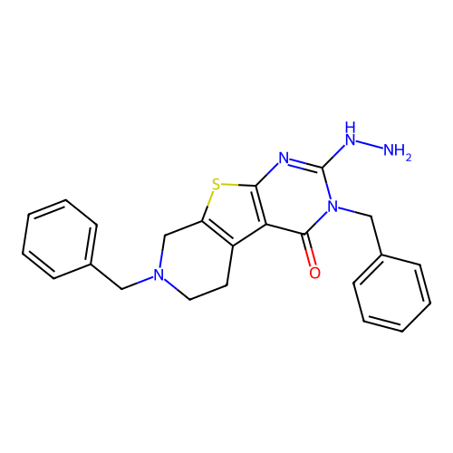 3,7-dibenzyl-2-hydrazinyl-5,6,7,8-tetrahydropyrido[4',3':4,5]thieno[2,3-d]pyrimidin-4(3H)-one structure