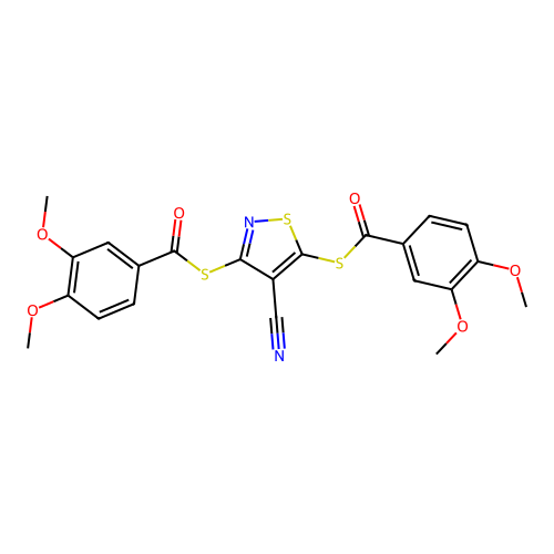 S,S'-(4-cyanoisothiazole-3,5-diyl) bis(3,4-dimethoxybenzothioate) structure