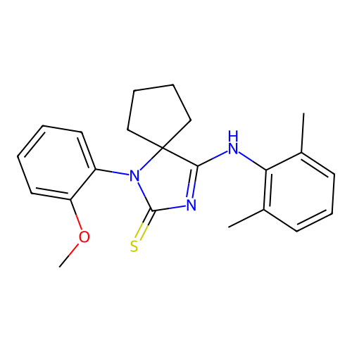 (Z)-4-((2,6-dimethylphenyl)imino)-1-(2-methoxyphenyl)-1,3-diazaspiro[4.4]nonane-2-thione structure