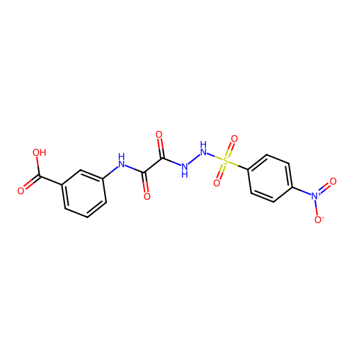 3-[[2-[2-(4-Nitrophenyl)sulfonylhydrazinyl]-2-oxoacetyl]amino]benzoic acid structure