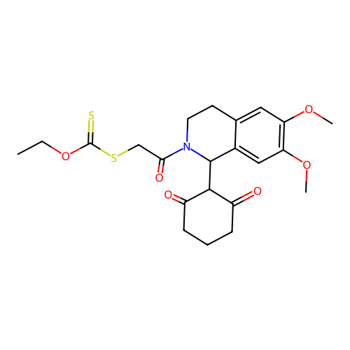 O-ethyl [2-[1-(2,6-dioxocyclohexyl)-6,7-dimethoxy-3,4-dihydro-1H-isoquinolin-2-yl]-2-oxoethyl]sulfanylmethanethioate structure