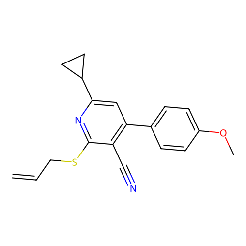 2-(allylthio)-6-cyclopropyl-4-(4-methoxyphenyl)nicotinonitrile structure