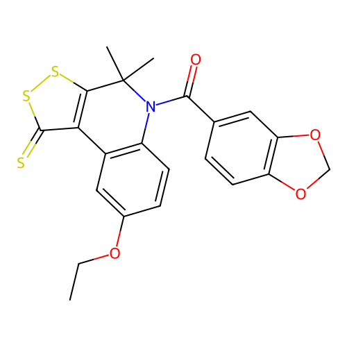 benzo[d][1,3]dioxol-5-yl(8-ethoxy-4,4-dimethyl-1-thioxo-1H-[1,2]dithiolo[3,4-c]quinolin-5(4H)-yl)methanone structure