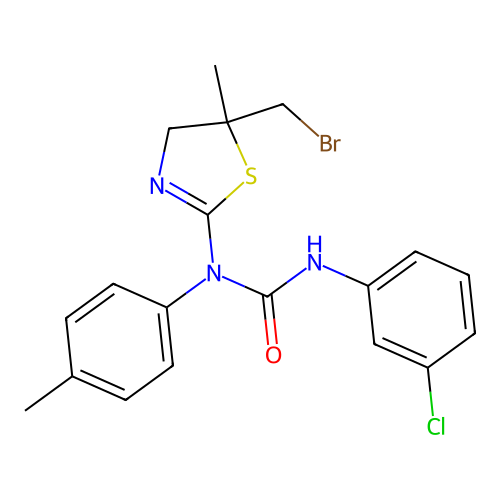 1-[5-(bromomethyl)-5-methyl-4H-1,3-thiazol-2-yl]-3-(3-chlorophenyl)-1-(4-methylphenyl)urea structure