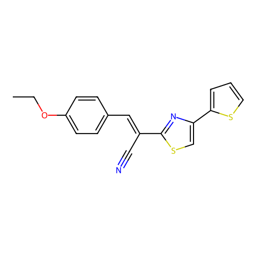 (2E)-3-(4-ethoxyphenyl)-2-[4-(thiophen-2-yl)-1,3-thiazol-2-yl]prop-2-enenitrile structure
