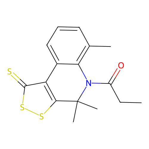 1-(4,4,6-trimethyl-1-sulfanylidenedithiolo[3,4-c]quinolin-5-yl)propan-1-one structure