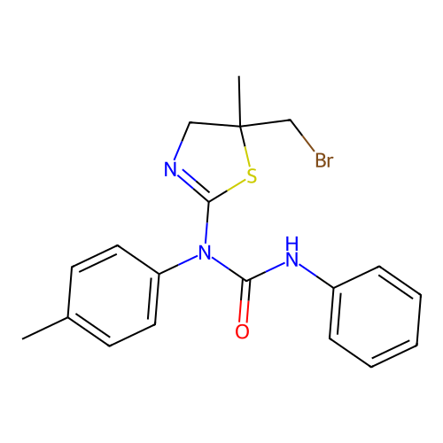 1-(5-(bromomethyl)-5-methyl-4,5-dihydrothiazol-2-yl)-3-phenyl-1-(p-tolyl)urea structure