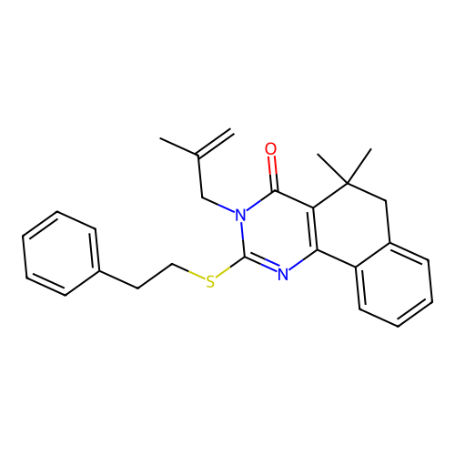 5,5-dimethyl-3-(2-methylallyl)-2-(phenethylthio)-5,6-dihydrobenzo[h]quinazolin-4(3H)-one structure