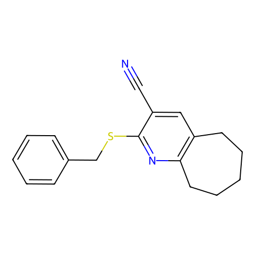2-Benzylsulfanyl-6,7,8,9-tetrahydro-5H-cyclohepta[b]pyridine-3-carbonitrile structure