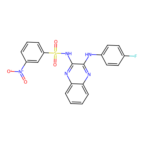 N-(3-((4-fluorophenyl)amino)quinoxalin-2-yl)-3-nitrobenzenesulfonamide structure