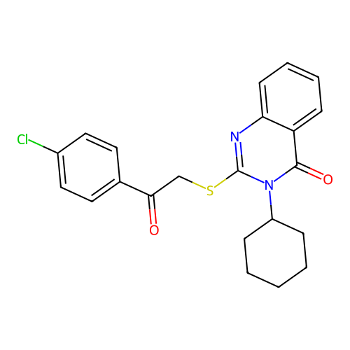 2-((2-(4-chlorophenyl)-2-oxoethyl)thio)-3-cyclohexylquinazolin-4(3H)-one structure