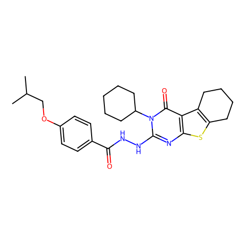N'-(3-cyclohexyl-4-oxo-3,4,5,6,7,8-hexahydro[1]benzothieno[2,3-d]pyrimidin-2-yl)-4-(2-methylpropoxy)benzohydrazide structure