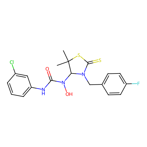 3-(3-chlorophenyl)-1-(3-(4-fluorobenzyl)-5,5-dimethyl-2-thioxothiazolidin-4-yl)-1-hydroxyurea structure