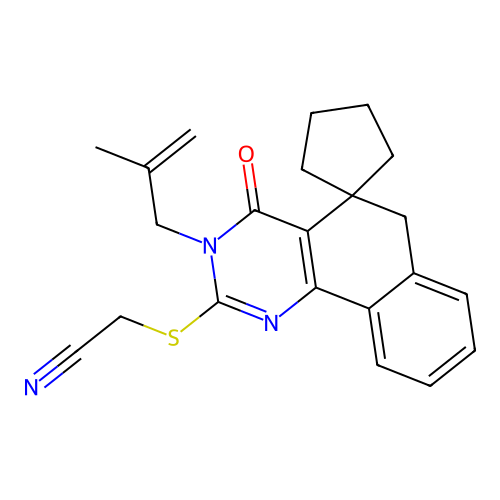 {[3-(2-methylprop-2-en-1-yl)-4-oxo-4,6-dihydro-3H-spiro[benzo[h]quinazoline-5,1'-cyclopentan]-2-yl]sulfanyl}acetonitrile structure