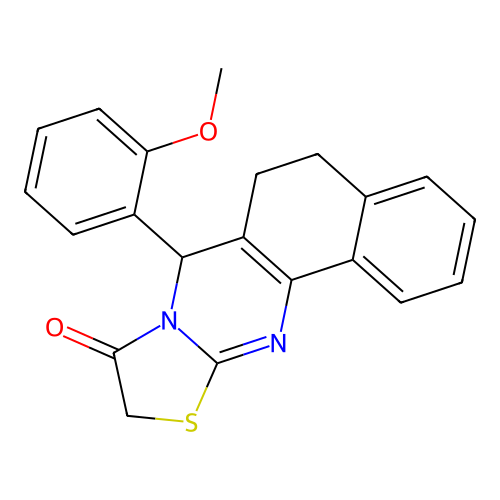7-(2-methoxyphenyl)-7,10-dihydro-5H-benzo[h]thiazolo[2,3-b]quinazolin-9(6H)-one structure