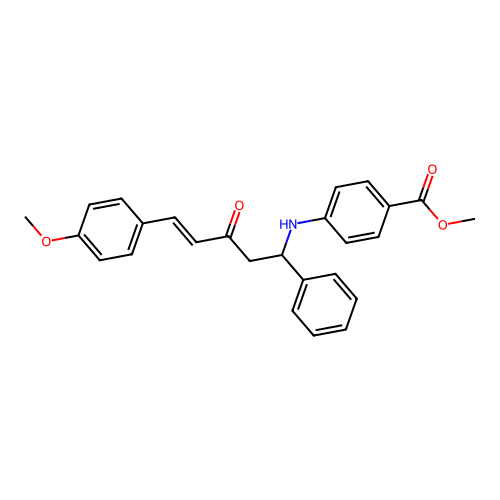(E)-methyl 4-((5-(4-methoxyphenyl)-3-oxo-1-phenylpent-4-en-1-yl)amino)benzoate structure