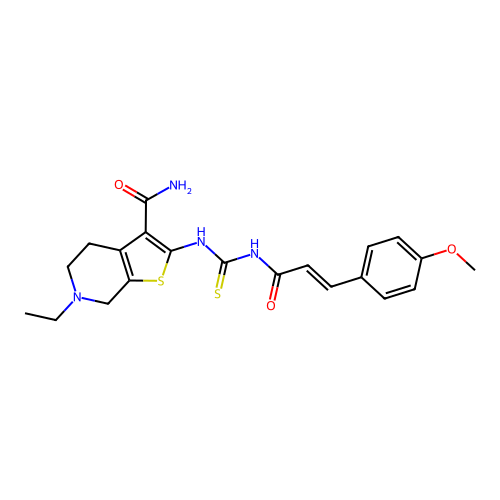 (E)-6-ethyl-2-(3-(3-(4-methoxyphenyl)acryloyl)thioureido)-4,5,6,7-tetrahydrothieno[2,3-c]pyridine-3-carboxamide structure
