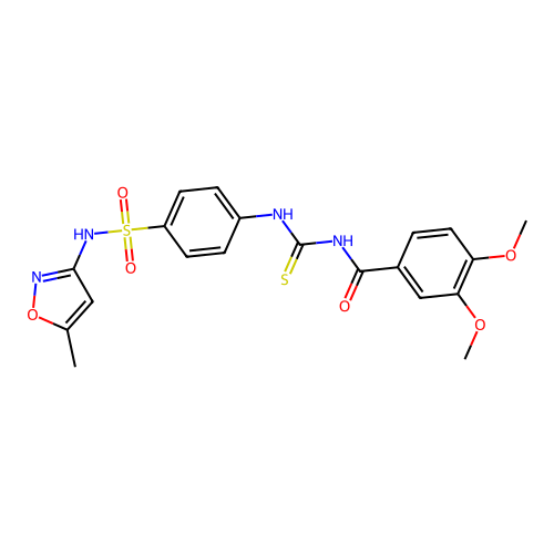 3,4-dimethoxy-N-((4-(N-(5-methylisoxazol-3-yl)sulfamoyl)phenyl)carbamothioyl)benzamide structure