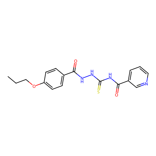 N-({2-[(4-propoxyphenyl)carbonyl]hydrazinyl}carbonothioyl)pyridine-3-carboxamide structure