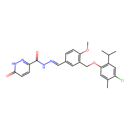 (E)-N'-(3-((4-chloro-2-isopropyl-5-methylphenoxy)methyl)-4-methoxybenzylidene)-6-oxo-1,6-dihydropyridazine-3-carbohydrazide structure