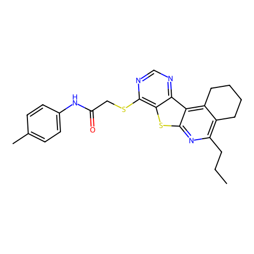 2-((5-propyl-1,2,3,4-tetrahydropyrimido[4',5':4,5]thieno[2,3-c]isoquinolin-8-yl)thio)-N-(p-tolyl)acetamide structure