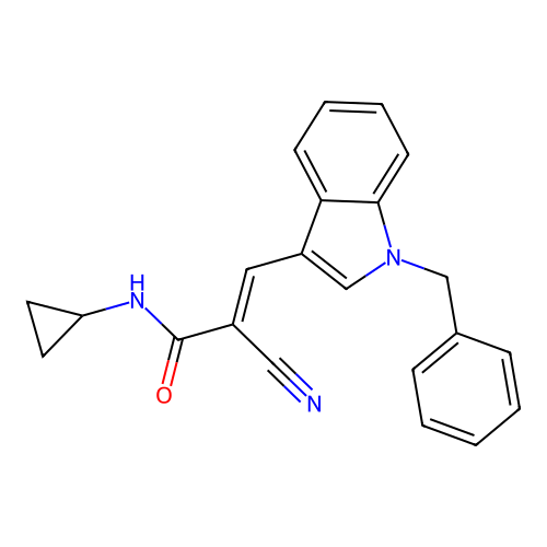 (2E)-3-(1-benzyl-1H-indol-3-yl)-2-cyano-N-cyclopropylprop-2-enamide structure