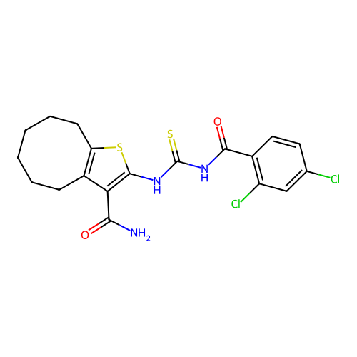 2-({[(2,4-DICHLOROBENZOYL)AMINO]CARBOTHIOYL}AMINO)-4,5,6,7,8,9-HEXAHYDROCYCLOOCTA[B]THIOPHENE-3-CARBOXAMIDE structure