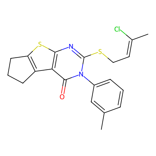 (Z)-2-((3-chlorobut-2-en-1-yl)thio)-3-(m-tolyl)-6,7-dihydro-3H-cyclopenta[4,5]thieno[2,3-d]pyrimidin-4(5H)-one structure