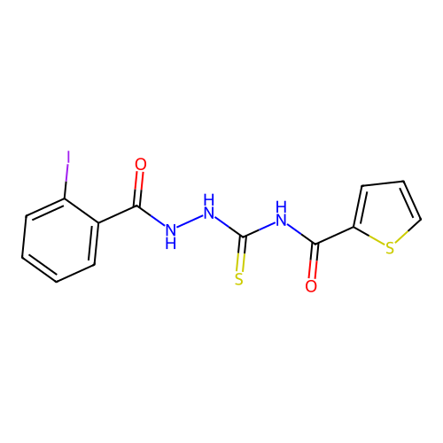 N-({2-[(2-iodophenyl)carbonyl]hydrazinyl}carbonothioyl)thiophene-2-carboxamide structure