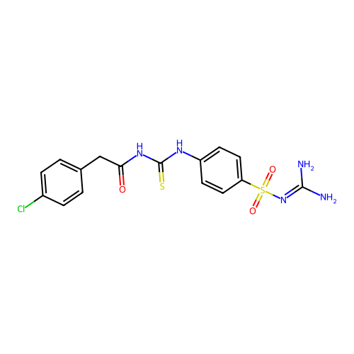 N-{[4-(carbamimidoylsulfamoyl)phenyl]carbamothioyl}-2-(4-chlorophenyl)acetamide structure