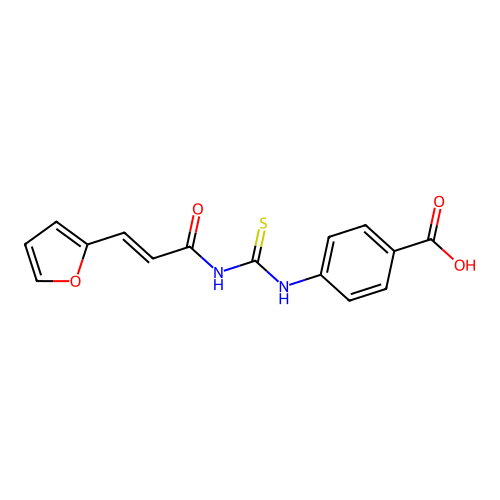 4-[[(E)-3-(furan-2-yl)prop-2-enoyl]carbamothioylamino]benzoic acid structure