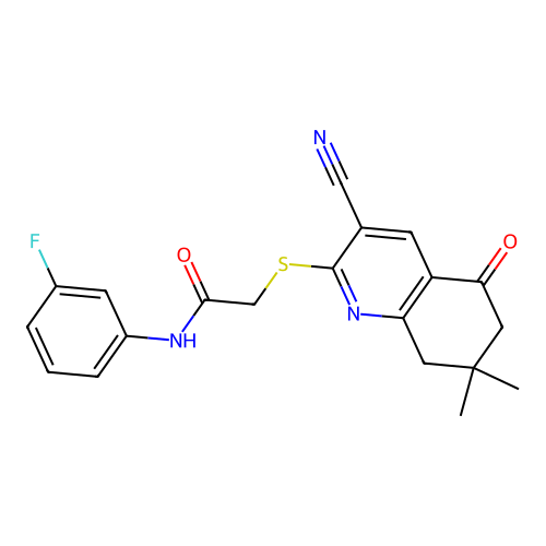 2-[(3-cyano-7,7-dimethyl-5-oxo-5,6,7,8-tetrahydroquinolin-2-yl)sulfanyl]-N-(3-fluorophenyl)acetamide structure