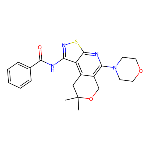 1-benzoylamino-8,8-dimethyl-8,9-dihydro-5-morphol ino-6h-isothiazolo[5,4-b]pyrano[4,3-d]pyridine structure