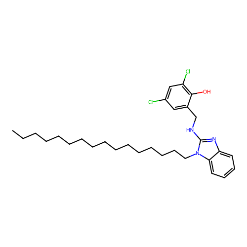 2,4-dichloro-6-{[(1-hexadecyl-1H-benzimidazol-2-yl)amino]methyl}phenol structure